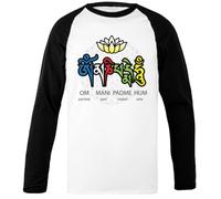 Om Mani Padme Hum Camiseta De Béisbol Unisex Blanca con Mangas Negras Black-Sleeved White Unisex Baseball T-Shirt