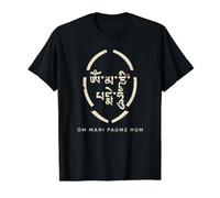 Om Mani Padme Hum Guión Tibetano Mantra de Compasión Budista Camiseta gráfica económica, Hombre, Negro, L