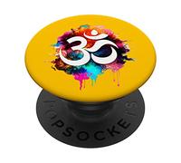 Om mantra, budismo, yoga, símbolo espiritual, salpicaduras de color PopSockets PopGrip Intercambiable