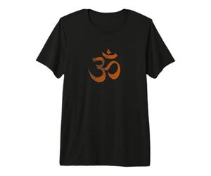 Om Print Yoga marrón Desvanecido Ohm Mantra Símbolo Sánscrito AUM Camiseta Premium