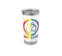 Om-Schild LGBTQ - Bandera arcoíris Namaste Chakra Zen Yoga Gay Pride Vaso térmico de acero inoxidable de doble pared