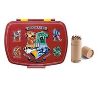 OM SUPPLIES Harry Potter - Lonchera para sándwich para niños, escuela, incluye juego de 12 lápices de tamaño medio (Harry)