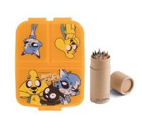 OM SUPPLIES Mikecrack - Lonchera reutilizable con 3 compartimentos múltiples, para niños, escuela, incluye juego de 12 lápices de tamaño medio (Mikecrack)