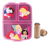 OM SUPPLIES Princess - Lonchera reutilizable con 3 compartimentos múltiples, para niños, escuela, incluye juego de 12 lápices de tamaño medio (princesa)