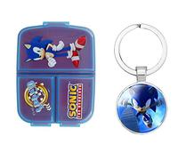 OM SUPPLIES Sonic - Lonchera reutilizable con 3 compartimentos para niños, incluye llavero Sonic