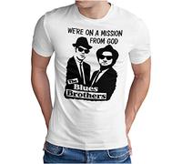 OM3® Blues Brothers - Camiseta para hombre - On A Mission from God Jake and Elwood - S - 4XL, Blanco, XL