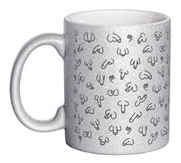 OM3 Divertida taza con purpurina con penes, taza de café, diseño de pene - Taza de cerámica - 325 ml - Impresión completa - Plata