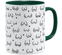 OM3 Divertida taza de café con pechos y tetas, diseño de pechos, taza de cerámica, 325 ml, impresión completa, verde, M945-MUG-GN