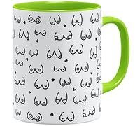 OM3® Divertida taza de café con pechos y tetas, diseño de pechos, taza de cerámica, 325 ml, impresión completa, color verde claro