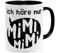 OM3® Divertida taza de café con texto en alemán "Ich höre nur Mi - Cerámica - 325 ml - Impresión por ambos lados - Negro