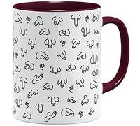 OM3® Divertida Taza Graciosa de Café con Diseño de Pene, Taza de Cerámica, 325 ml, Impresión Completa, Burdeos
