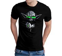 OM3® DJ-YODA Camiseta - Hombre - Auriculares de Deejay para Fiesta en Clubes y Música con Ritmo y Turntables - S - 5XL, Negro , 3XL