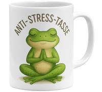 OM3® Frosch - Taza de café antiestrés con texto en alemán (cerámica, 325 ml), diseño de ranas, color blanco