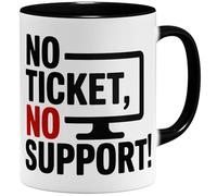 OM3 IT - Taza de café con texto en alemán "No Ticket No Support - Administrator informático - Taza de cerámica - 325 ml - Impresión por ambos lados - Negro