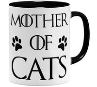 OM3® Mother of Cats - Taza de café con texto en alemán "Katzenmamas & Crazy Cat Ladys - Cerámica - 325 ml - Impresión por ambos lados - Negro