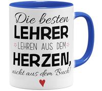 OM3® Taza de café con texto en alemán "Die besten Lehrhrer lehren aus dem Herzen - Lehrkraft Lehramt - Keramik Becher - 325ml - Zweidseitig Bedruck - Blau