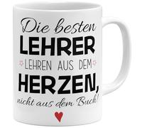 OM3® Taza de café con texto en alemán "Die besten Lehrhrer lehren aus dem Herzen - Lehrkraft Lehramt - Keramik Becher - 325ml - Zweidseitig Bedruck - Weiß