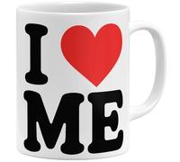 OM3 Taza de café con texto en alemán «I love me» - Selbstliebt narcisismo - Ich liebe mich II - Keramik Becher - 325 ml - Ambos lados impresos - Blanco