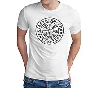 OM3® Vegvisir-Viking-Compass Camiseta | Hombre | Runas Odin Vikingo Magic Symbol Nordic Warrior | S - 5XL, Blanco#4688, XL