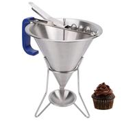 Omabeta Dispensador de Pastel de Embudo de Acero Inoxidable, Embudo de Confitería con Soporte para Panqueques Cupcakes Herramienta de Hornear Bolas de Pulpo, Dispensador de Masa