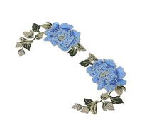 Omabeta Parches Bordados de Flores Hermoso Detalle para Accesorios de Ropa DIY 2 Unidades 6.7 En Fibra de Poliéster (Azul)