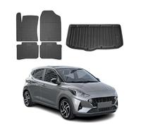 OMAC Alfombrillas & Bandeja Maletero Juego Compatible con Hyundai i10 2020-2026 Goma TPE Negro 5X
