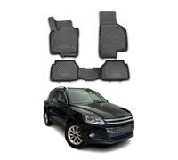 OMAC Alfombrillas de coche, Alfombras Coche, Esterillas Coche para todo tipo de clima, para Tiguan 2007 - 2016, ajuste 3D, borde alto, alfombrillas de goma, color negro, 4 piezas