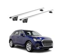 OMAC Barras de Techo Aluminio certificadas TÜV para Audi Q3 F3 2018-2025 - para rieles de Techo Integrados - Raíl T-Slot - Carga máx 100 kg - 2 Cierres Gris