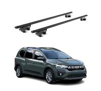 OMAC Barras de Techo Aluminio certificadas TÜV para Dacia Jogger 2022-2026 - para rieles de Techo estándar - Raíl T-Slot - Carga máx 90 kg - 2 Cierres Negro