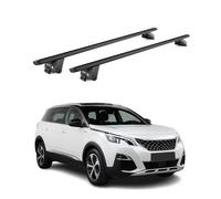 OMAC Barras de Techo Aluminio certificadas TÜV para Peugeot 5008 II 2017-2024 - para rieles de Techo Integrados - Raíl T-Slot - Carga máx 100 kg - 2 Cierres Negro