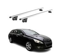 OMAC Barras de Techo Aluminio certificadas TÜV para Peugeot 508 Familiar 2011-2025 - para rieles de Techo Integrados - Raíl T-Slot - Carga máx 100 kg - 2 Cierres Gris