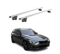 OMAC Barras de Techo Aluminio certificadas TÜV para BMW Serie 3 Familiar F31 G21 2012-2025 - para rieles de Techo Integrados - Raíl T-Slot - Carga máx 100 kg - 2 Cierres Gris