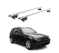 OMAC Barras de Techo Aluminio para BMW X3 E83 2003-2010 - para Barras Estándar - T Nut - MAX 90 kg - 2 Schlösser Plata