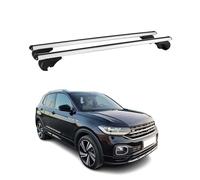OMAC Barras portaequipajes básicas compatibles con VW T-Cross 2019-2024, aluminio, 75 kg, plata, 2 piezas, para portabicicletas, cajas de techo, portaesquís, con cerradura