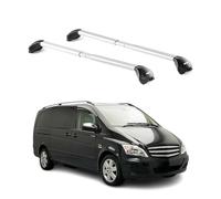 OMAC Barras de Techo transversales certificadas TÜV para Mercedes Viano Vito W638 W639 W447 1996-2026 - con Llave (4 Cierres) - Carga máx 100 kg - Correa INOX + Goma Protectora Gris