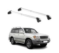 OMAC Barras de Techo transversales certificadas TÜV para Toyota Land Cruiser 90 1997-2002 3puertas - con Llave (4 Cierres) - Carga máx 100 kg - Correa INOX + Goma Protectora Gris