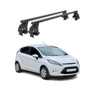 OMAC - Barras de techo transversales de acero para Ford Fiesta mk6 2009-2013 Pre-FL - Antirrobo Incluido - Probado City Crash - DIN 75302:2019 - ISO/Paso 11154:2006 - Carga máxima 50 kg Negro