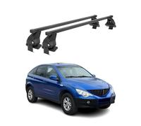 OMAC - Barras de techo transversales de acero para SsangYong Actyon 2006-2011 - Antirrobo Incluido - Probadas City Crash - DIN 75302:2019 - ISO/Paso 11154:2006 - Carga Max 50 kg Negro