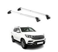 OMAC Barras de Techo Transversales para SsangYong Rexton 2017-2026 5Tür - con Llave (4 Schlösser) - MAX 100 kg - Edelstahlband + Gummischutz Plata