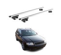 OMAC Barras portaequipajes básicas compatibles con Audi A6 Allroad Avant 1994-2005, aluminio ABE 90 kg, plata, 2 piezas, para portabicicletas, cajas de techo, portaesquís, con cerradura