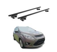 OMAC Barras portaequipajes básicas compatibles con Ford C-Max 2010-2019 5 puertas de aluminio ABE 90 kg, color negro, 2 piezas, para portabicicletas, cajas de techo, portaesquís, con cerradura