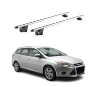 OMAC Barras portaequipajes básicas compatibles con Ford Focus III IV 2011-2024 de aluminio ABE 100 kg, color plateado, 2 piezas cerradas para portabicicletas, cajas de techo, portaesquís, portaesquís