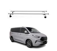 OMAC Barras portaequipajes básicas compatibles con Ford Transit Custom/Tourneo Custom 2023 - 2025, acero, 75 kg, plata, 2 piezas, puntos de fijación para portabicicletas, cajas de techo, portaesquís