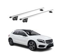 OMAC Barras portaequipajes básicas compatibles con Mercedes GLA X156 2014-2020, aluminio ABE, 100 kg, plata, 2 piezas, rieles cerrados para cajas de techo, portabicicletas, portaesquís, portaesquís