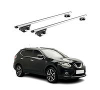 OMAC Barras portaequipajes básicas compatibles con Nissan X-Trail T32 2014-2021, aluminio ABE, 90 kg, plata, 2 piezas, barras abiertas para portabicicletas, cajas de techo, portaesquís, con cerradura