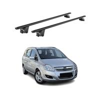 OMAC Barras portaequipajes básicas compatibles con Opel Zafira B 2008-2011 FL aluminio ABE 100 kg, color negro, 2 piezas, rieles cerrados para portabicicletas, cajas de techo, portaesquís, portaesquís