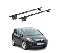 OMAC Barras portaequipajes básicas compatibles con Opel Zafira C Tourer 2011-2019 de aluminio ABE 100 kg, color negro, 2 piezas, rieles cerrados para portabicicletas, cajas de techo, portaesquís