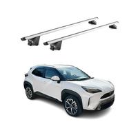 OMAC Barras portaequipajes básicas compatibles con Toyota Yaris Cross 2020-2025 de aluminio ABE 100 kg, plata, 2 piezas, rieles cerrados para portabicicletas, cajas de techo, portaesquís, portaesquís