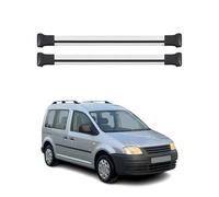 OMAC Barras portaequipajes básicas compatibles con VW Caddy 2004-2020, aluminio, 75 kg, plata, 2 piezas, para portabicicletas, cajas de techo, portaesquís, con cerradura