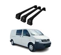 OMAC Barras portaequipajes básicas compatibles con VW T5 T6 2003 - 2024, aluminio, 75 kg, color negro, 3 piezas, puntos de fijación para portabicicletas, cajas de techo, portaesquís, con cerradura